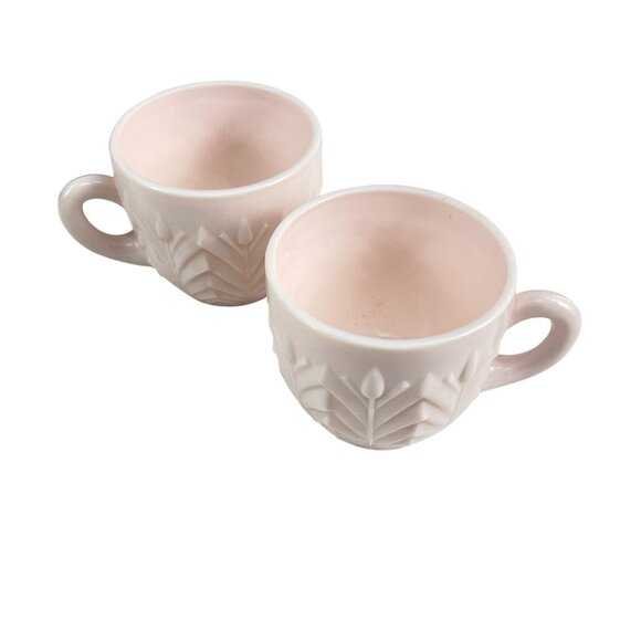 Boho White Ceramic Mugs Set of 2 Embossed Leaf Design 12oz Modern Cottage Coffee - Picture 4 of 7